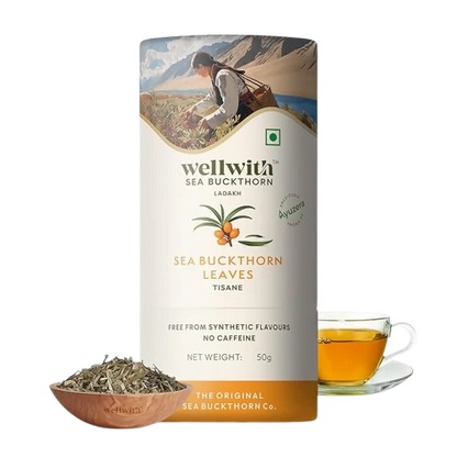 Wellwith Sea Buckthorn Raw Leaves Tea - Himalayan Herbal Leaf Tea - 50 gm