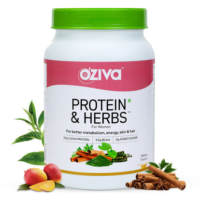 OZiva Protein & Herbs for Women - Protein Powder to Reduce Body Fat, Manage Weight & Metabolism, No Added Sugar -Chocolate flavour
