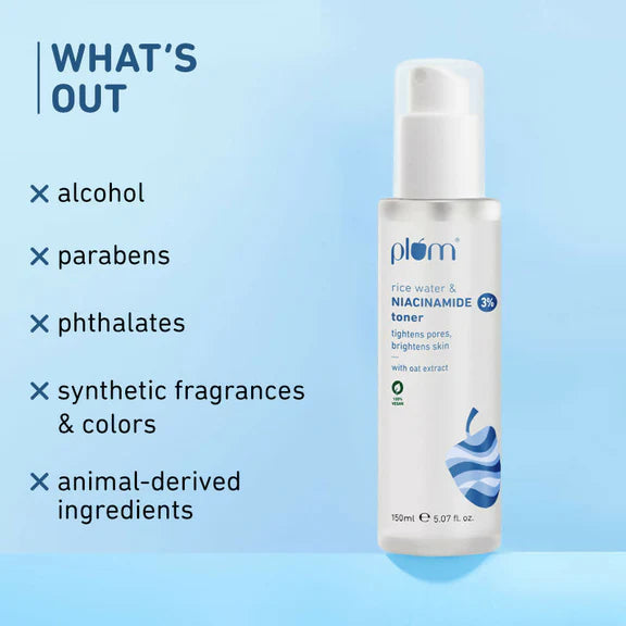 Plum 3% Niacinamide Alcohol-Free Toner With Rice Water and 10% Niacinamide Brightening Face Serum Combo - combo