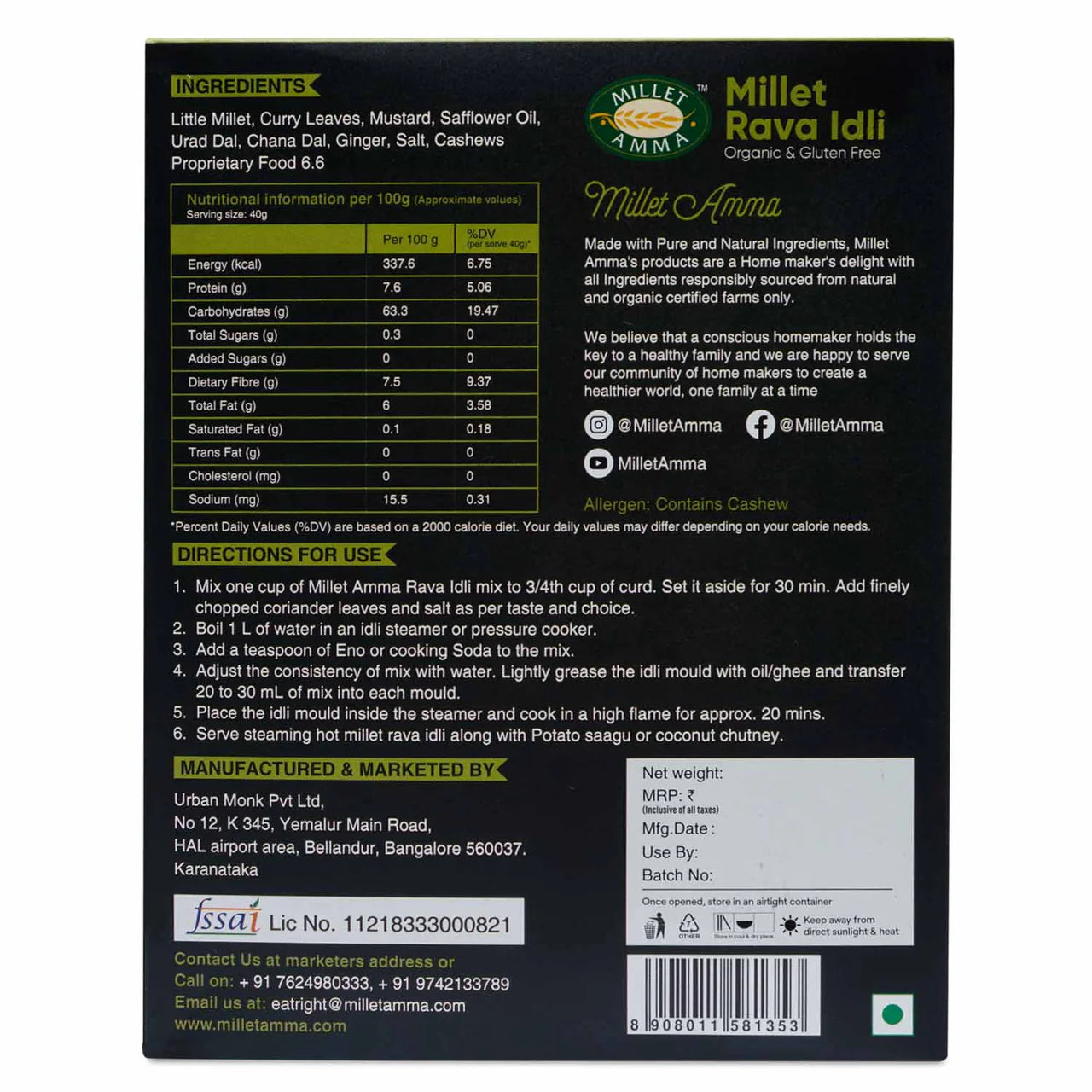 Millet Amma Millet Rava Idli Mix