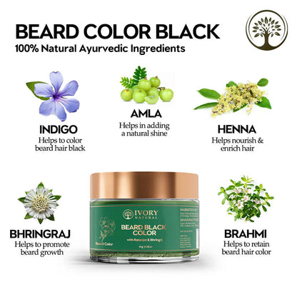 Ivory Natural Beard Black Color Organic - Instant Natural Plant Based Beard Color Powder - 30 gm