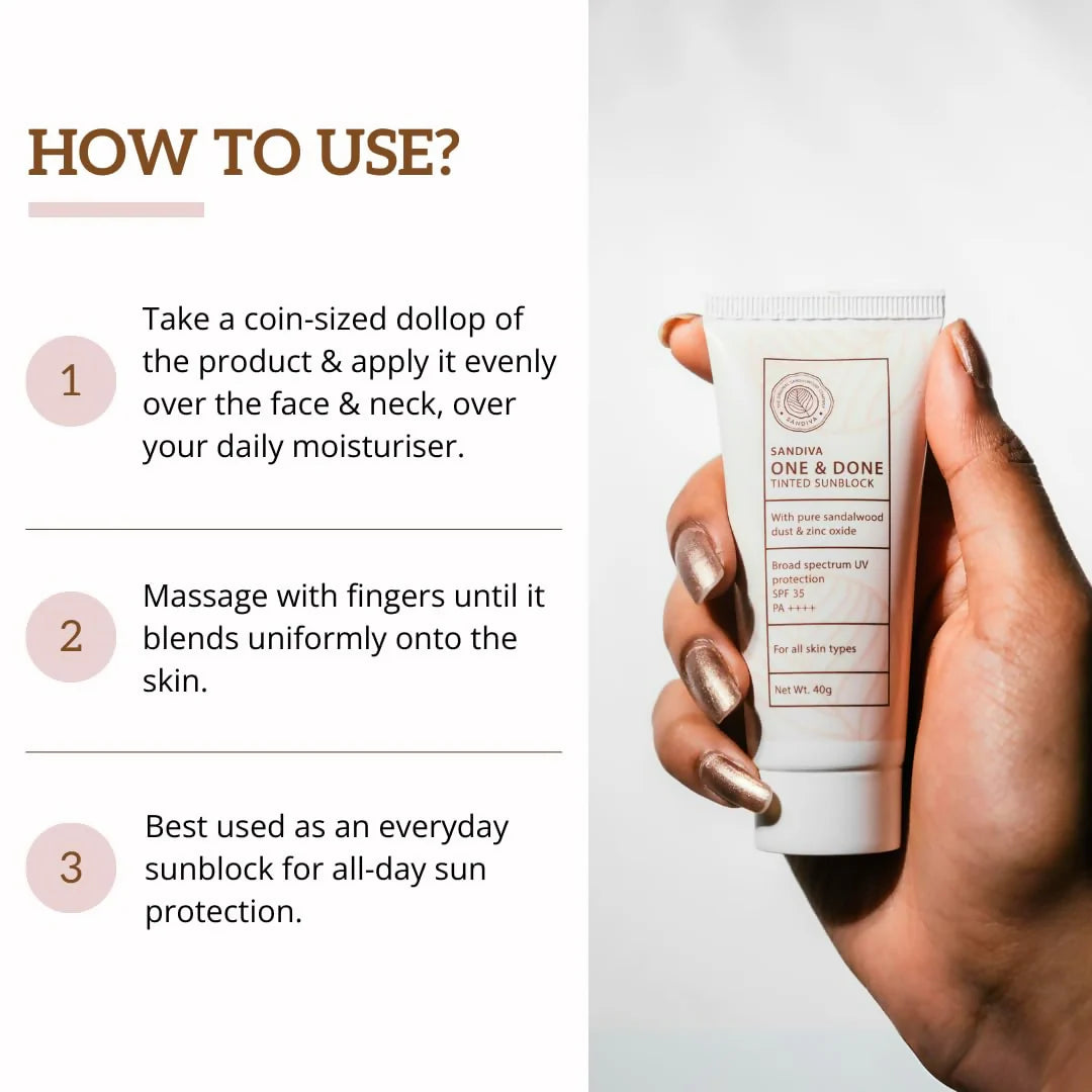 Sandiva One & Done Tinted Sunscreen With Zinc Oxide, SPF 35 PA++++, No White Cast - Tint 22 - 40 gm