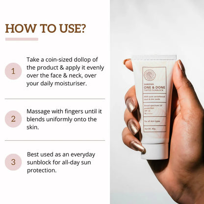 Sandiva One & Done Tinted Sunscreen With Zinc Oxide, SPF 35 PA++++, No White Cast - Tint 22 - 40 gm