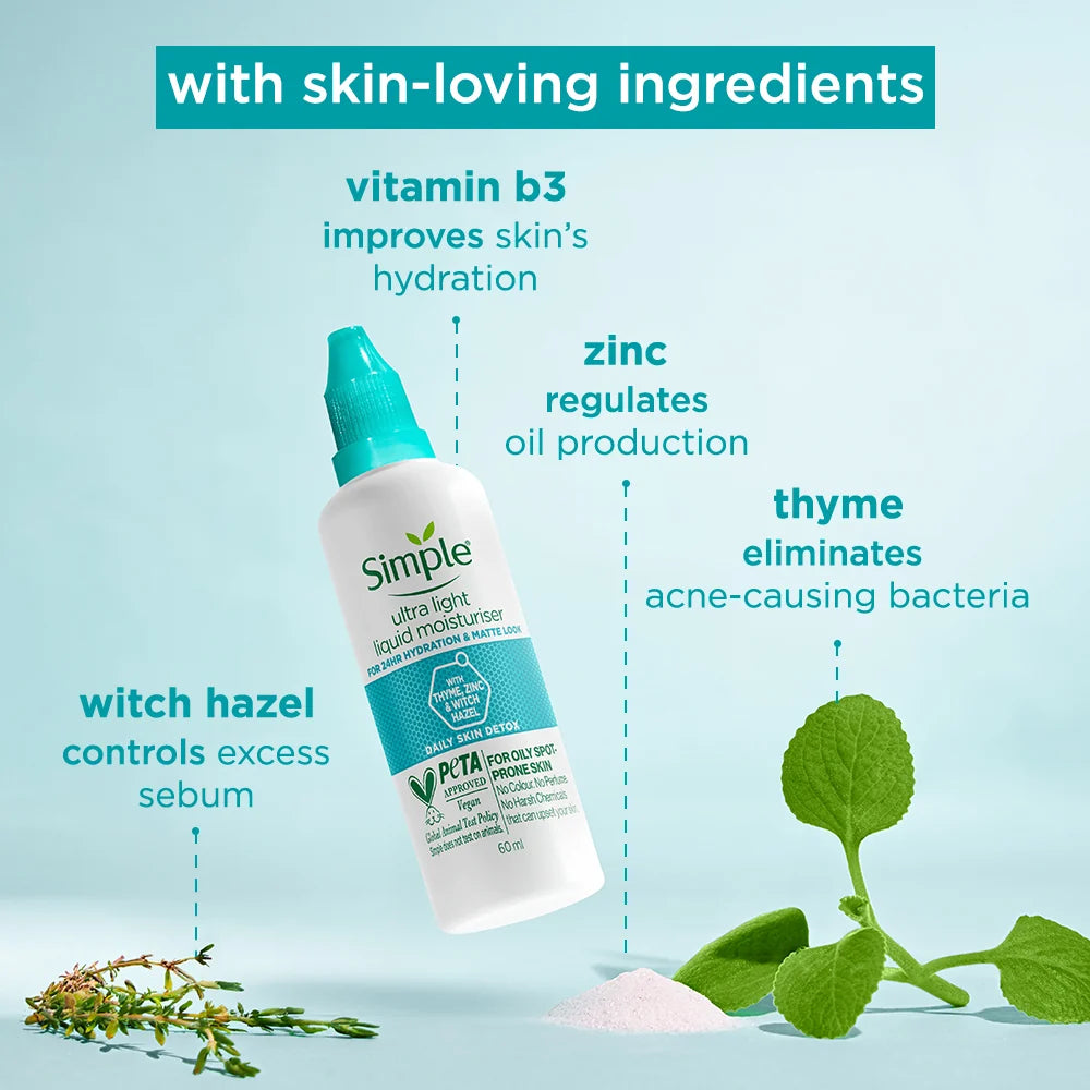 Simple Daily Skin Detox Ultra-Light Liquid Moisturiser, 60ml