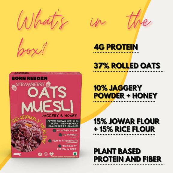 Born Reborn Strawberry Oats & Millets Muesli with Honey and Jaggery - 400 gm