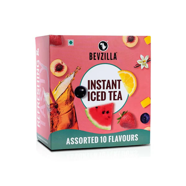 Bevzilla Instant Iced Tea Powder - Assorted 10 Flavours - 10 sachets