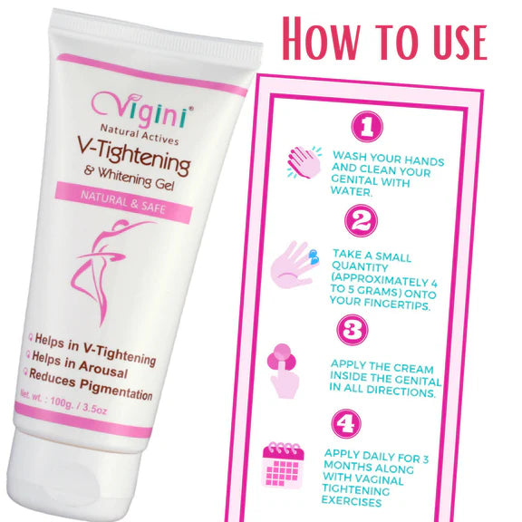 Vigini Natural Actives Vaginal V-Tightening Whitening Vagina Tight Moisturizer Lubricant Cream Gel - 100 gm