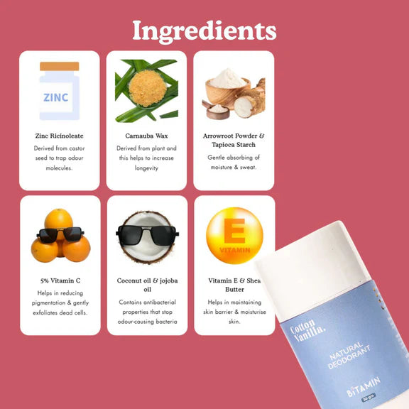 Bitamin Natural Deodorant Cotton Vanilla Teens, Cotton Vanilla Roll On Mom & Daughter Pack - combo