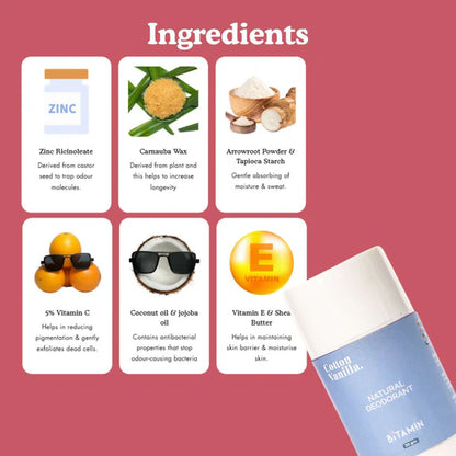 Bitamin Natural Deodorant Cotton Vanilla Teens, Cotton Vanilla Roll On Mom & Daughter Pack - combo