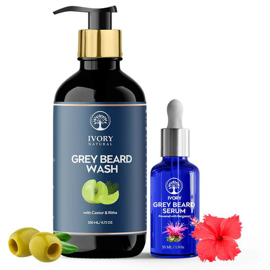 Ivory Natural Grey Beard Combo (Serum + Beard Wash) For Early Graying Beard - combo