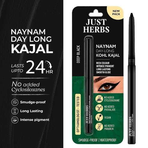 Naynam Day-long Kohl Kajal – Deep Black | Cyclosiloxane-Free