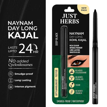 Naynam Day-long Kohl Kajal – Deep Black | Cyclosiloxane-Free