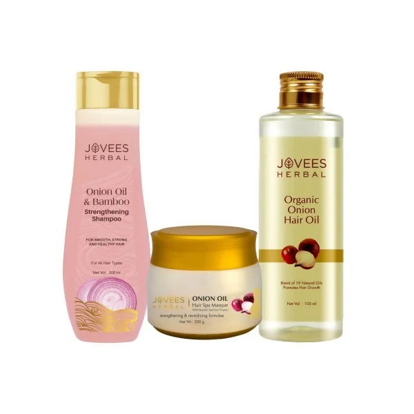 Jovees Organic Onion Hair Oil & Shampoo & Hair SPA Masque Combo - combo