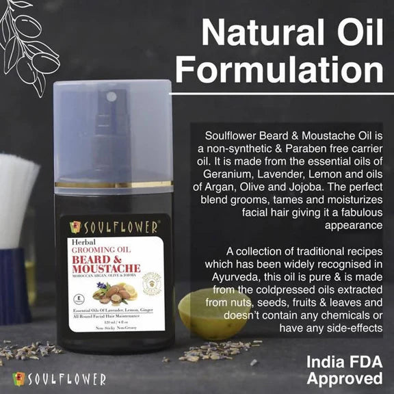 Soulflower Herbal Beard And Moustache Grooming Oil - 120 ml