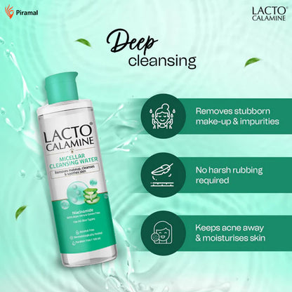 Lacto Calamine Micellar Cleansing Water,Removes Makeup & Clears Skin - 100 ml