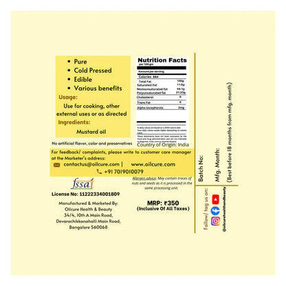Oilcure Mustard Oil Cold Pressed - 500 ml