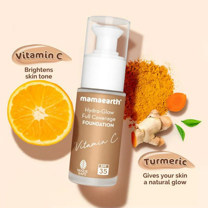 Mamaearth Hydra-Glow Full Coverage Foundation With Vitamin C & Turmeric - Nude Glow