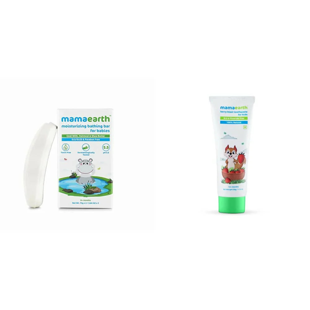 Mamaearth Moisturizing Baby Bathing Soap Bar & Natural Berry Blast Kids Toothpaste -combo