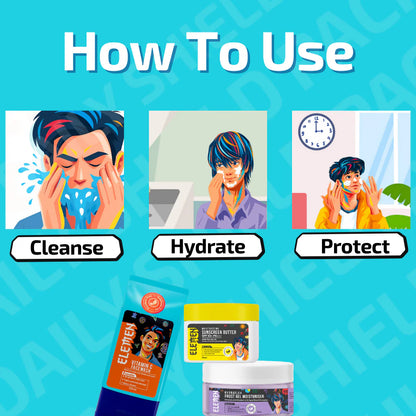 Elemen Daily Shield Pack: Facewash + Moisturiser + Sunscreen - combo