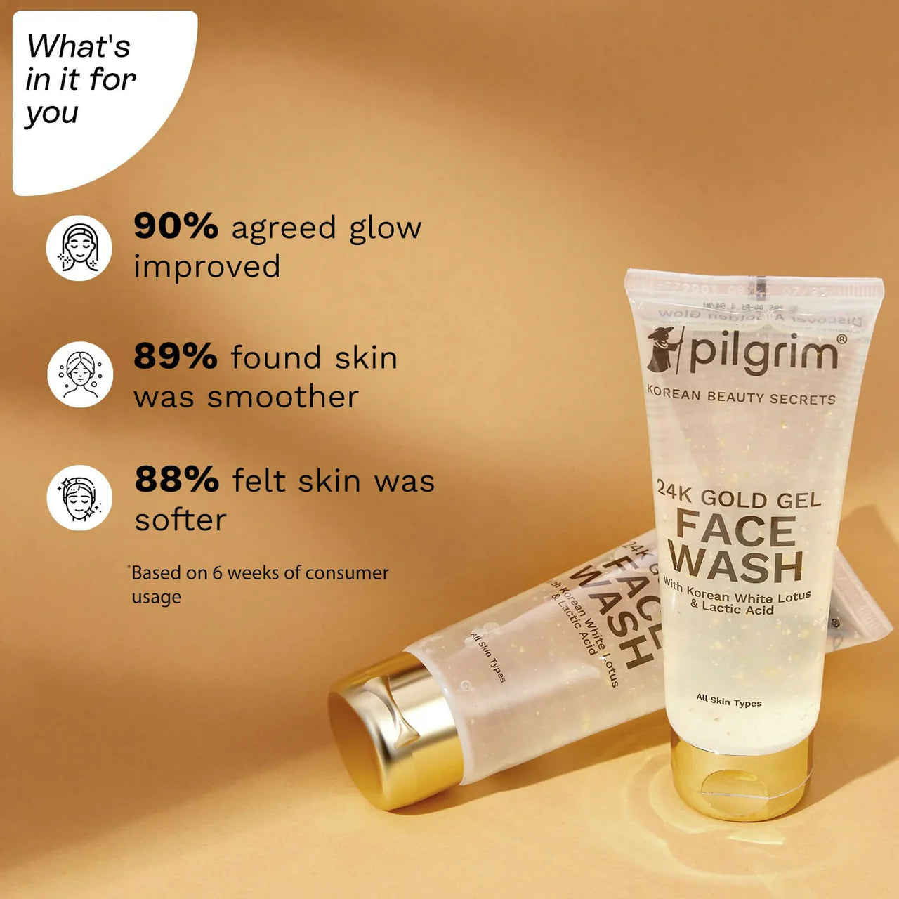 Pilgrim 24k Gold Gel Facewash with Korean White Lotus For Glowing Skin, Reduce Dark Spot And Improves Skin Texture -