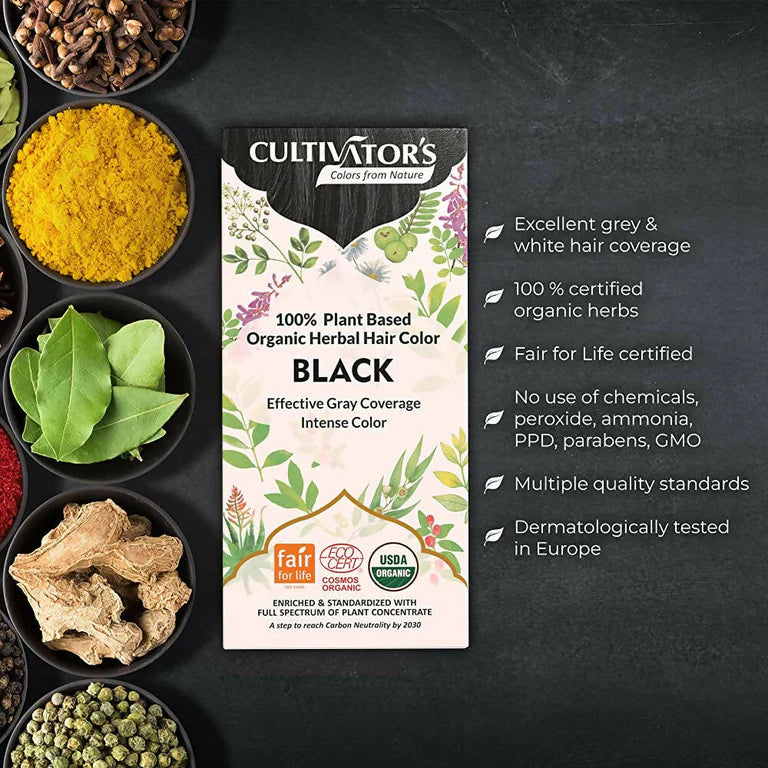 Cultivator's Organic Herbal Hair Color - Black - 100 gm