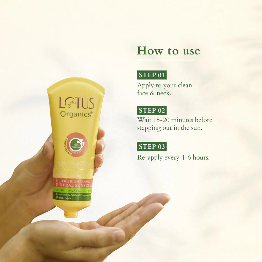 Lotus Organics Sheer Brightening Mineral Sunscreen SPF 50 PA +++ - 50 gm