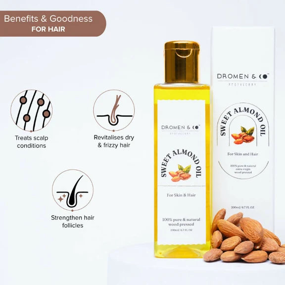 Dromen & Co Sweet Almond Oil For Skin & Hair - 200 ml