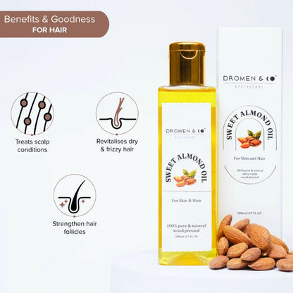 Dromen & Co Sweet Almond Oil For Skin & Hair - 200 ml