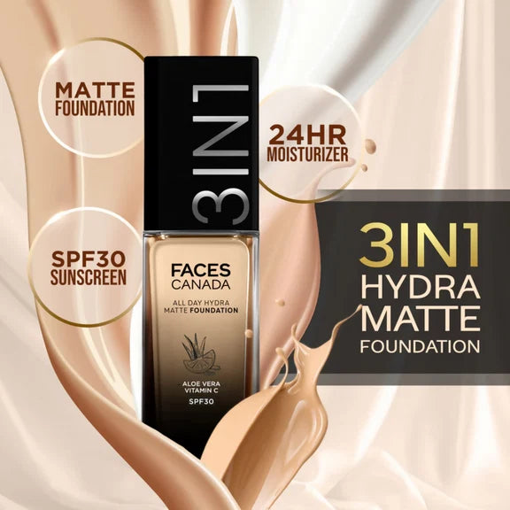 Faces Canada All Day Hydra Matte 3 in 1 Foundation - Warm Natural 021 - 30 ml