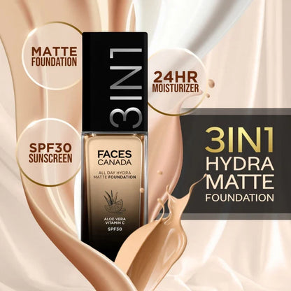 Faces Canada All Day Hydra Matte 3 in 1 Foundation - Warm Natural 021 - 30 ml