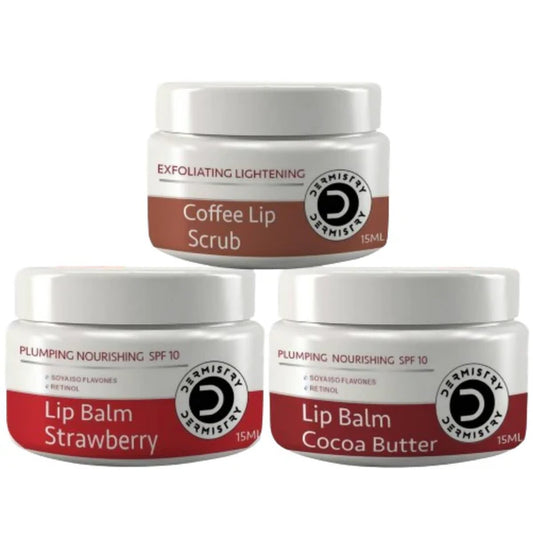 Dermistry Coffee Scrub & Strawberry Cocoa Butter Nourishing Lip Balm - combo