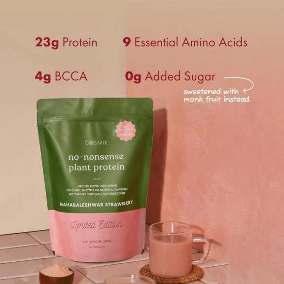 Cosmix No-Nonsense Plant Protein 23 (Mahabaleshwar Strawberry) - 500 gm
