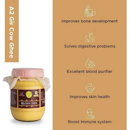 A2 Organics Desi Gir Cow A2 Bilona Ghee | Cultured Ghee | Vedic Bilona Method Ghee - 500 ml