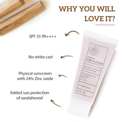 Sandiva One & Done Tinted Sunscreen With Zinc Oxide, SPF 35 PA++++, No White Cast - Tint 22 - 40 gm