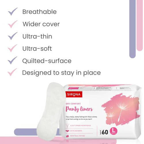 Sirona Dry Comfort Panty Liners - 60 Counts - L 180mm