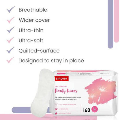 Sirona Dry Comfort Panty Liners - 60 Counts - L 180mm