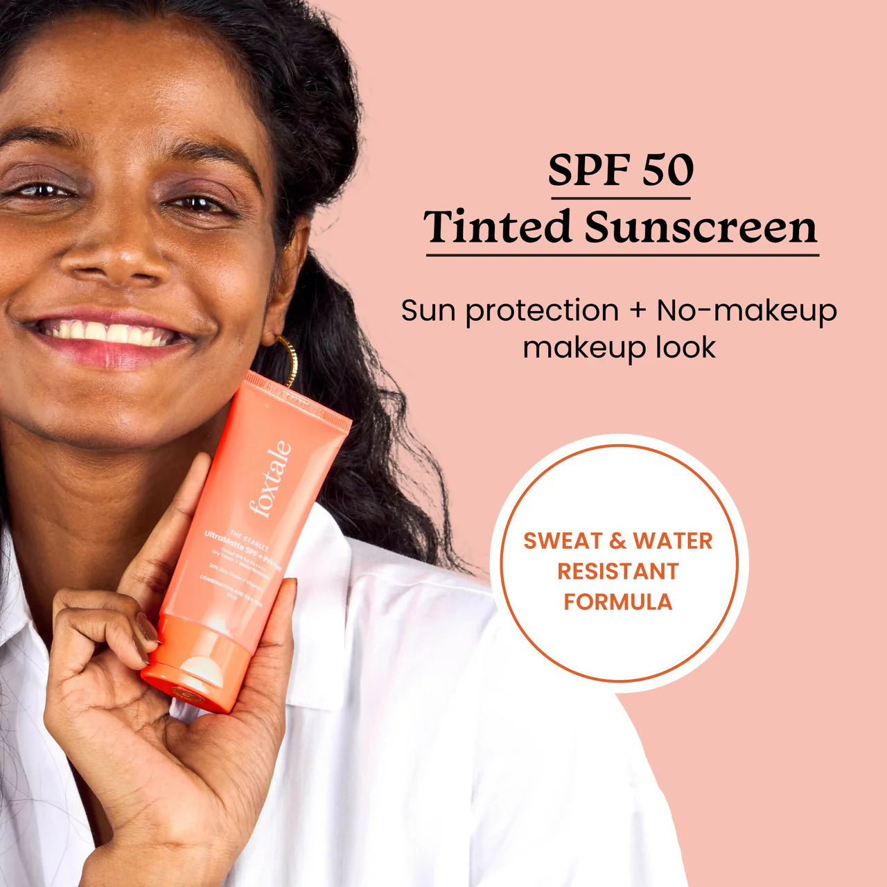Foxtale Tinted Sunscreen SPF 50 PA++++ & Primer Shade 3 - Light, Water Resistant with Dry-Touch Finish, Blurs Out Pores