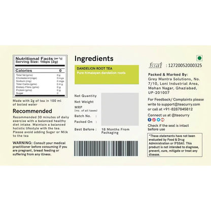 Teacurry Dandelion Root Tea Bags - 30 Teabags
