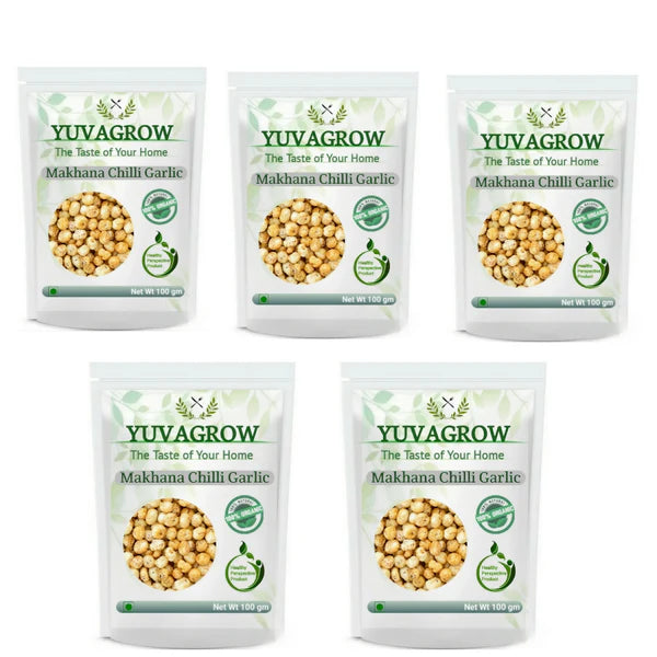 Yuvagrow Makhana Chilli Garlic - 100 gm - Pack of 5