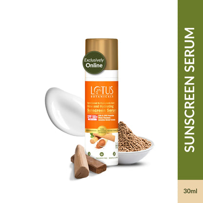Lotus Botanicals Sandalwood & Hyaluronic Acid Glow and Hydrating Sunscreen Serum, SPF 50+, PA+++ - 30 ml