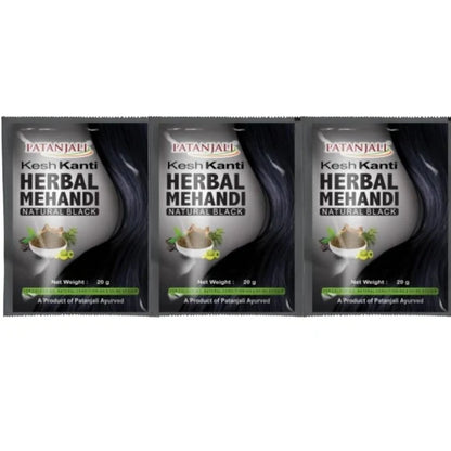 Patanjali Kesh kanti Herbal Mehandi Natural Black - 20 gm - Pack of 3