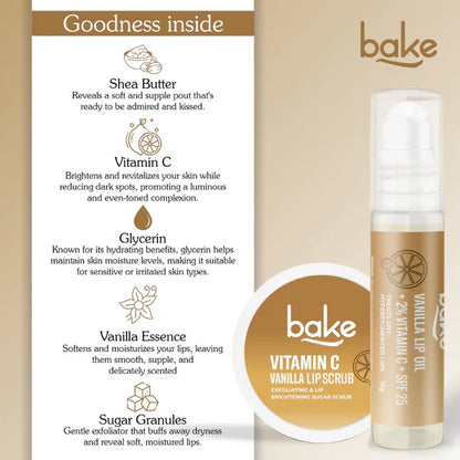 Bake Vitamin C Vanilla Lip Kit With Lip Balm SPF 25 & Lip Scrub For Dark & Pigmented Lips - combo