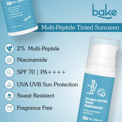 Bake 2% Multi Peptide Tinted Sunscreen Gel SPF 70 PA+++ - 50 gm