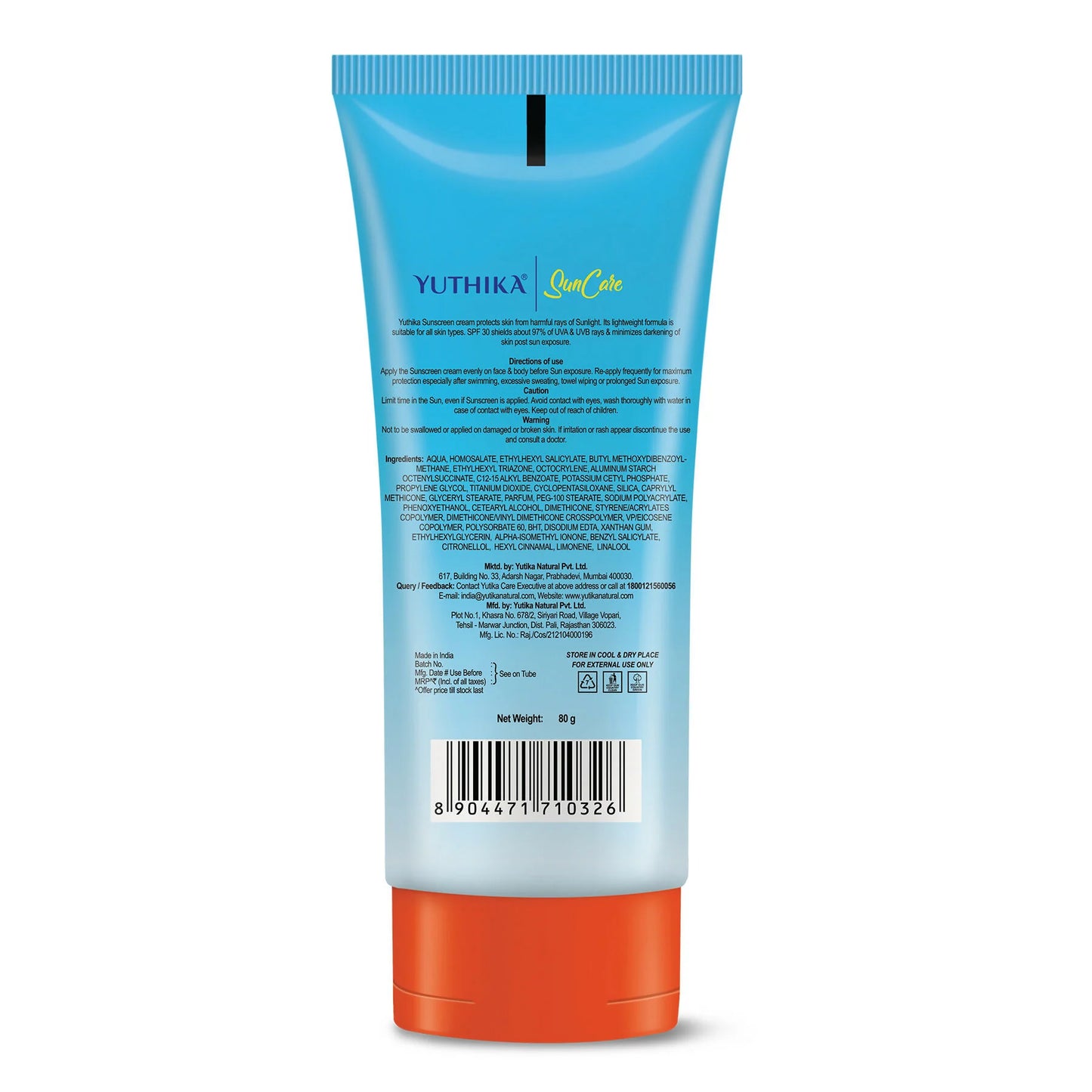 Yuthika Sunscreen Lotion SPF 30 PA+++ - 80 gm
