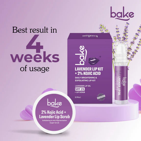 Bake Kojic Acid Lavender Lip Kit With Lip Balm SPF 50 & Lip Scrub For Dark & Pigmented Lips - combo