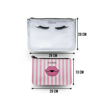 Colorbar Pouch Lips & Lashes Flat Pouches (Set Of Two) - White+Blush Pink - Combo