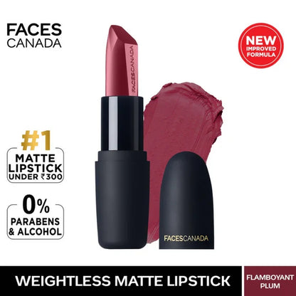 Faces Canada Weightless Matte Finish Lipstick - Flamboyant Plum 12 - 4 gm