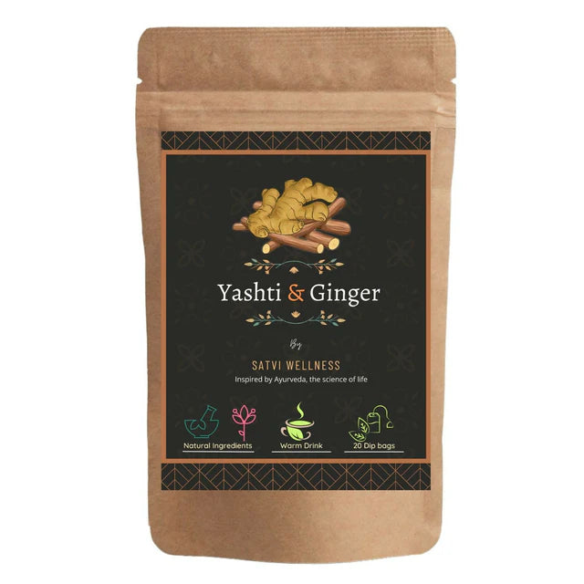 Satvi Wellness Yashtimadhu Ginger Tea | Yashti Ginger | Dip Bags | Blend Of Liquorice And Ginger Tea - 20 Tea bags