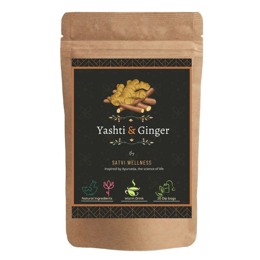 Satvi Wellness Yashtimadhu Ginger Tea | Yashti Ginger | Dip Bags | Blend Of Liquorice And Ginger Tea - 20 Tea bags