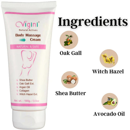 Vigini Natural Actives Bust Breast Body Toner Firming Massage Oil Cream - 100 gm
